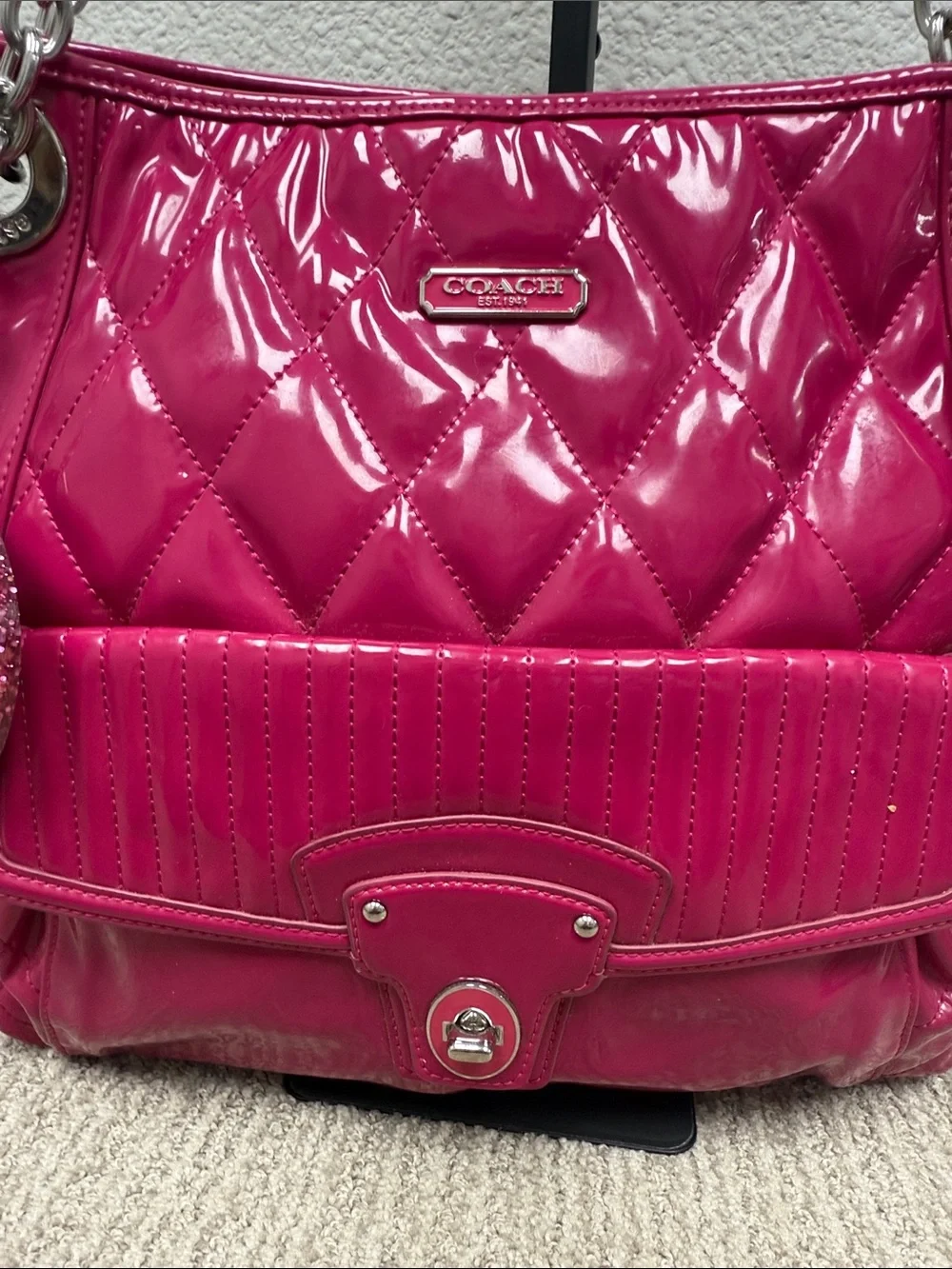 Coach Poppy Quilted Patent Shoulder Bag in Hot Pink